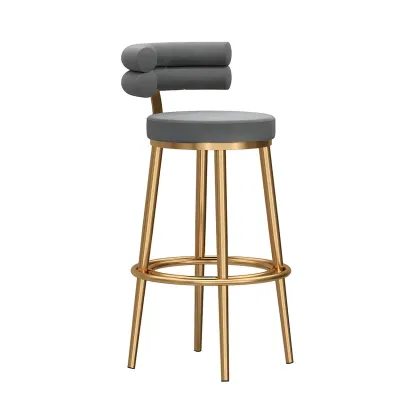 Gold Glam Round Bar Stool with Low Back and Footrest Image - 18