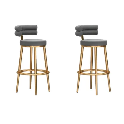 Gold Glam Round Bar Stool with Low Back and Footrest Image - 19