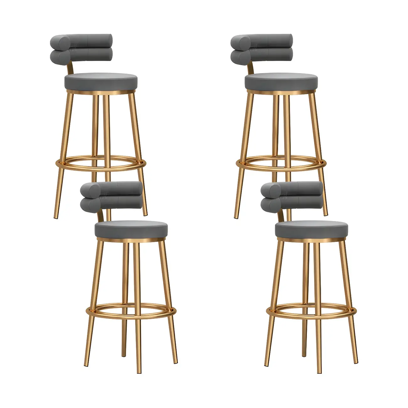 Gold Glam Round Bar Stool with Low Back and Footrest Image - 20 | homeyfad