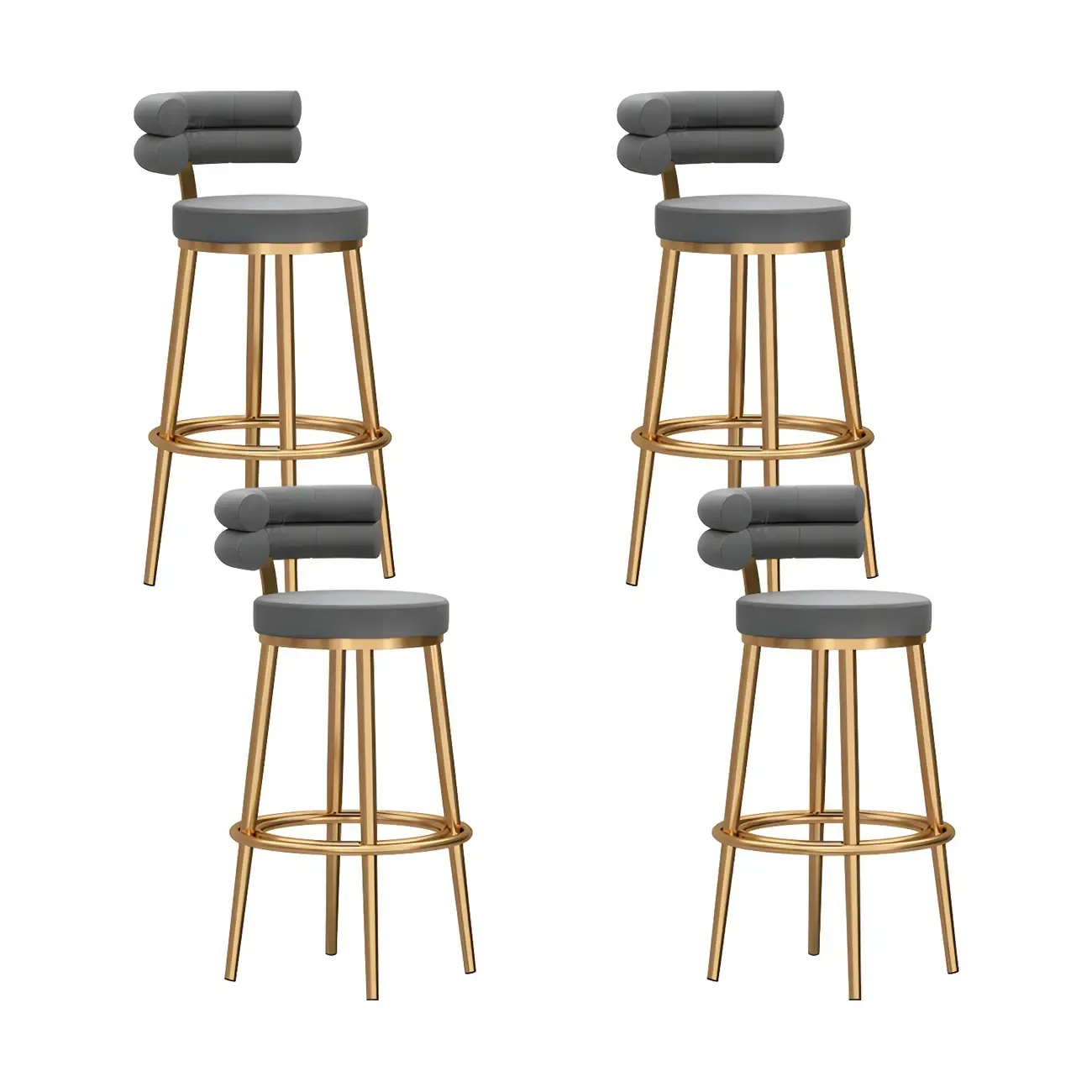 Gold Glam Round Bar Stool with Low Back and Footrest Image - 20