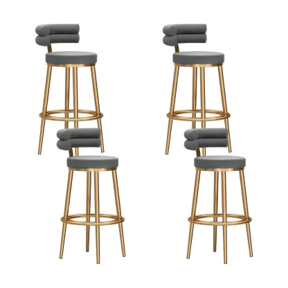 Gold Glam Round Bar Stool with Low Back and Footrest Image - 20