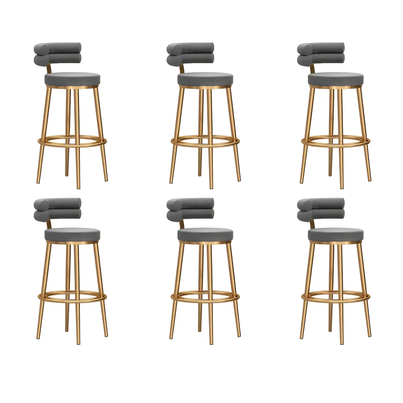Gold Glam Round Bar Stool with Low Back and Footrest Image - 21 | homeyfad
