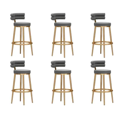 Gold Glam Round Bar Stool with Low Back and Footrest Image - 21