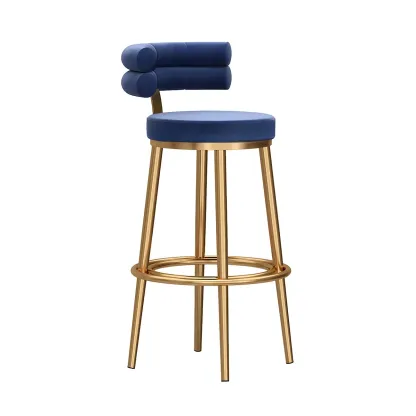 Gold Glam Round Bar Stool with Low Back and Footrest Image - 23