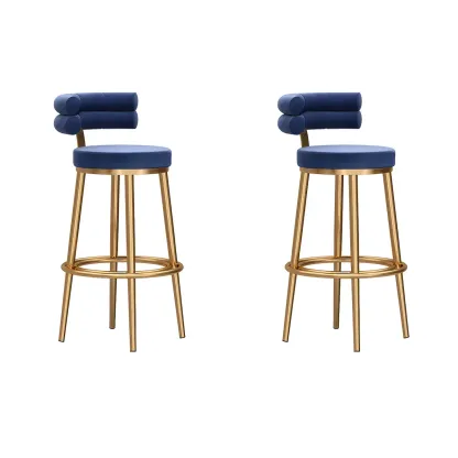 Gold Glam Round Bar Stool with Low Back and Footrest Image - 24
