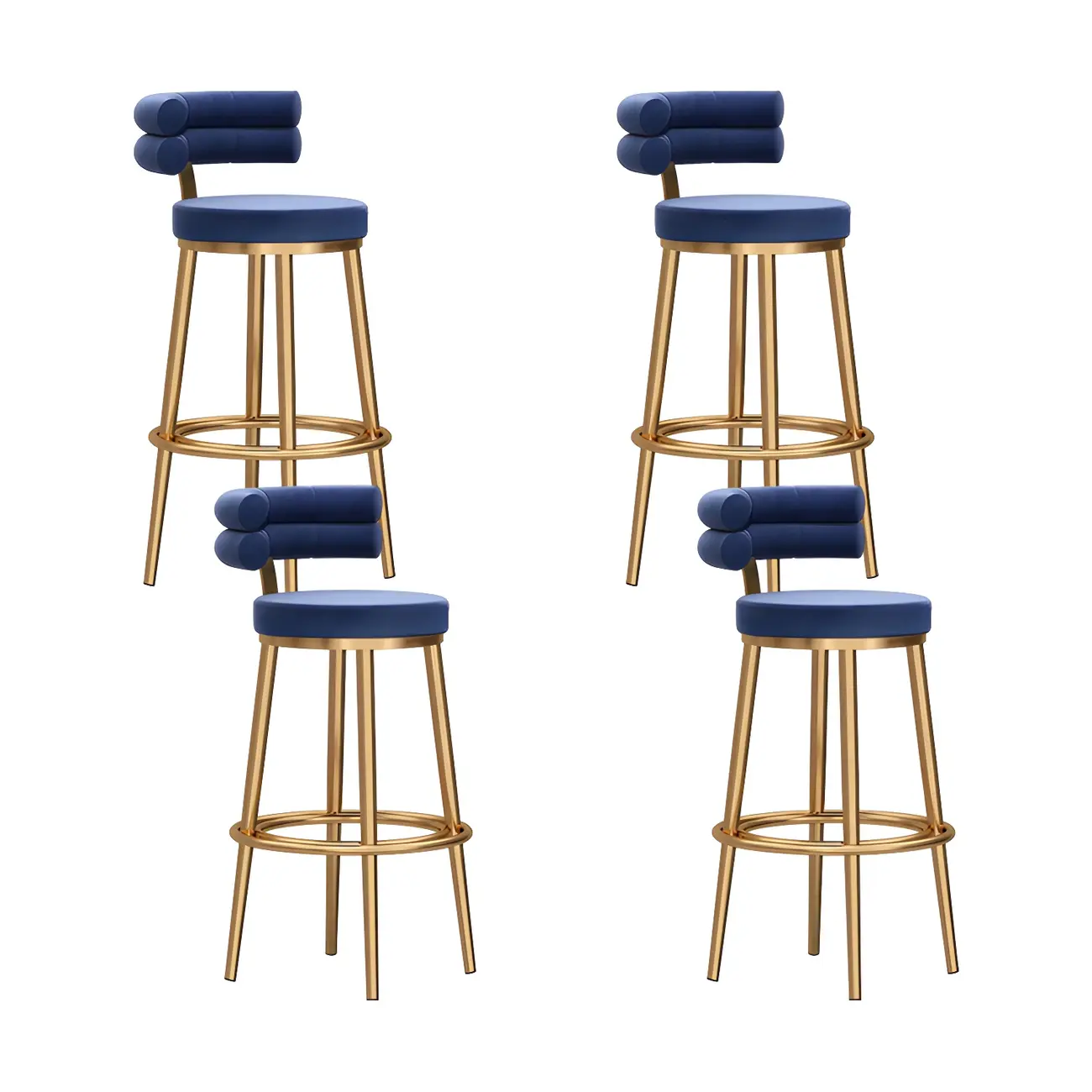 Gold Glam Round Bar Stool with Low Back and Footrest Image - 25 | homeyfad
