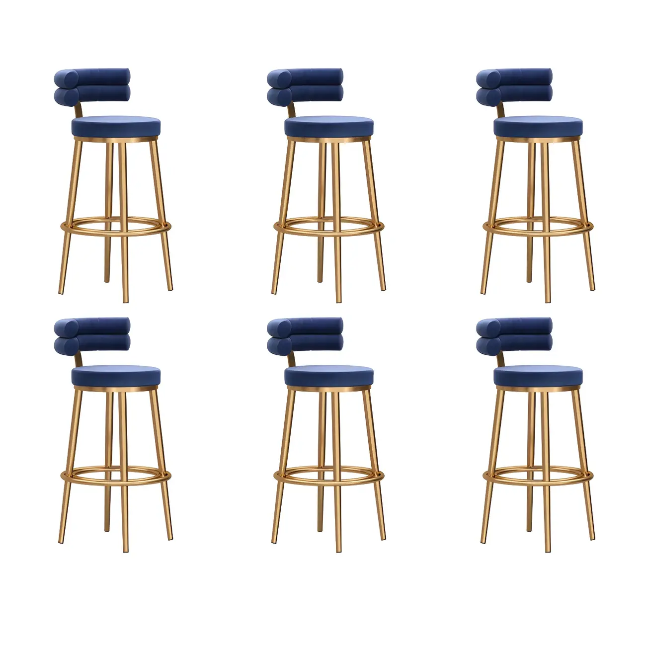 Gold Glam Round Bar Stool with Low Back and Footrest Image - 26 | homeyfad