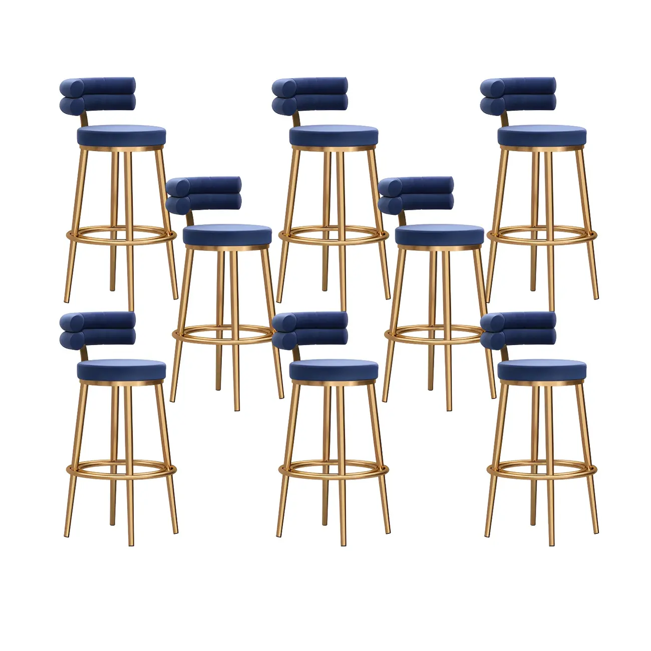 Gold Glam Round Bar Stool with Low Back and Footrest Image - 27 | homeyfad