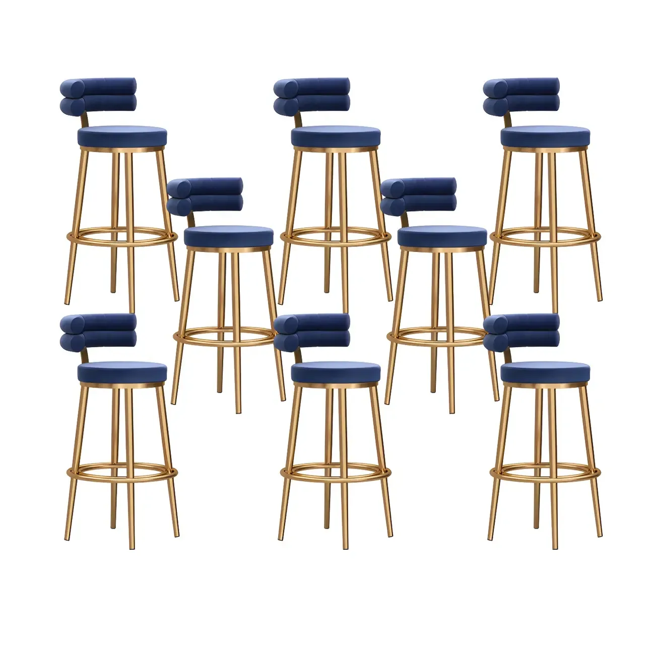 Gold Glam Round Bar Stool with Low Back and Footrest Image - 27