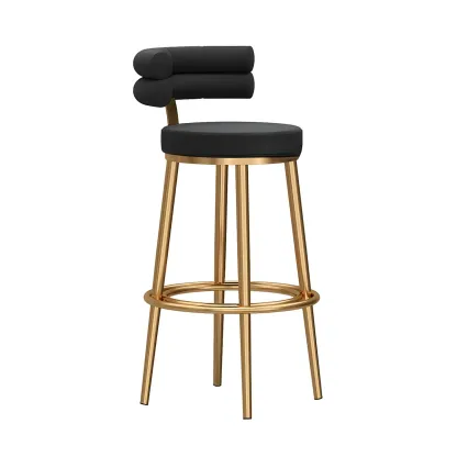 Gold Glam Round Bar Stool with Low Back and Footrest Image - 28