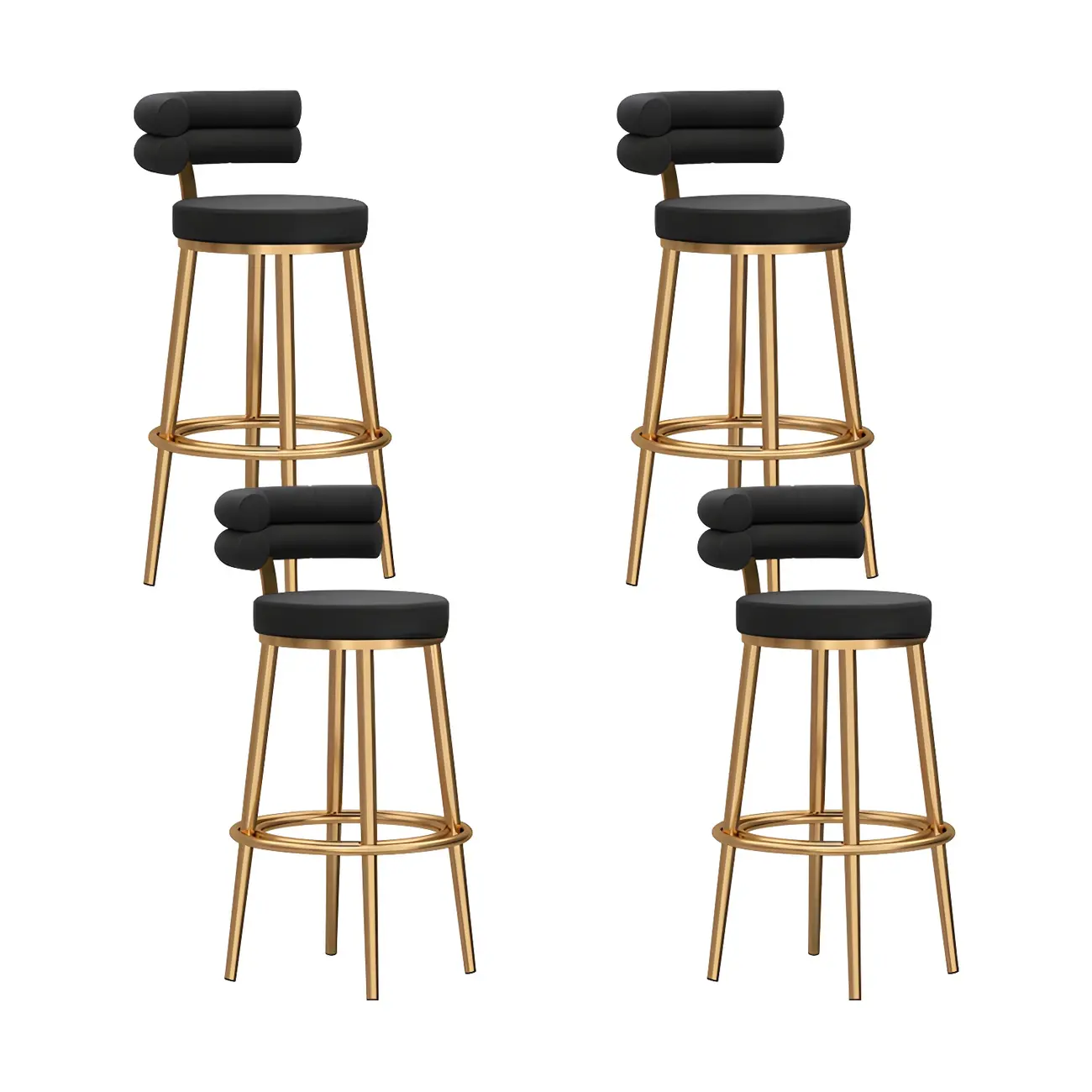 Gold Glam Round Bar Stool with Low Back and Footrest Image - 30 | homeyfad