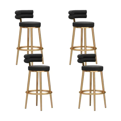 Gold Glam Round Bar Stool with Low Back and Footrest Image - 30