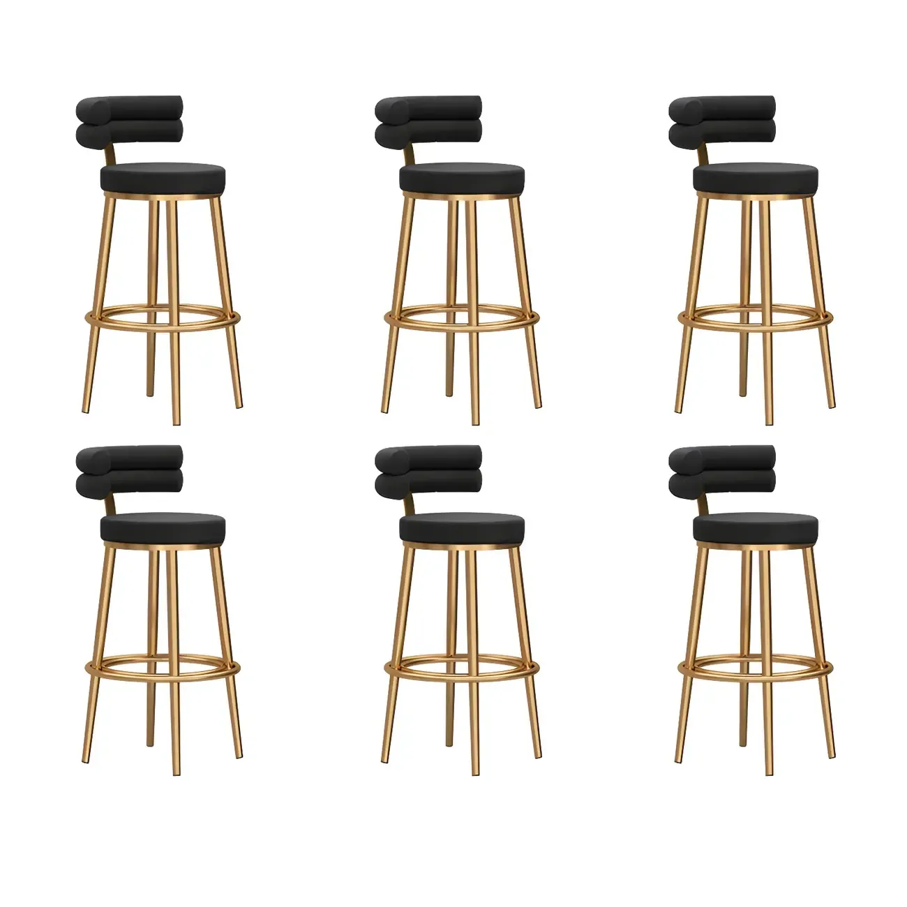 Gold Glam Round Bar Stool with Low Back and Footrest Image - 31