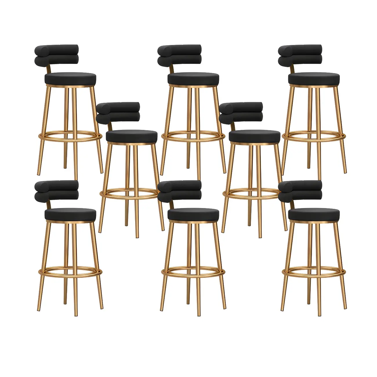 Gold Glam Round Bar Stool with Low Back and Footrest Image - 32 | homeyfad
