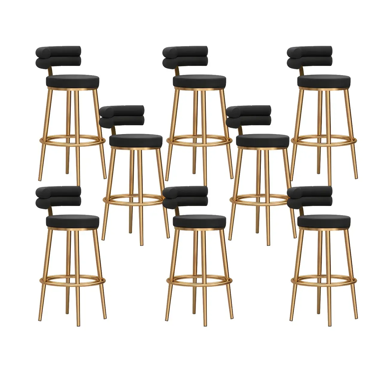 Gold Glam Round Bar Stool with Low Back and Footrest Image - 32