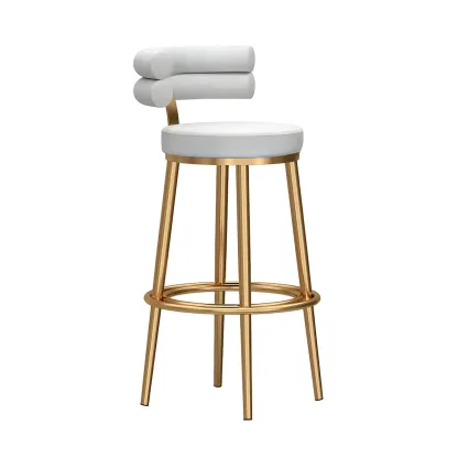 Gold Glam Round Bar Stool with Low Back and Footrest Image - 33