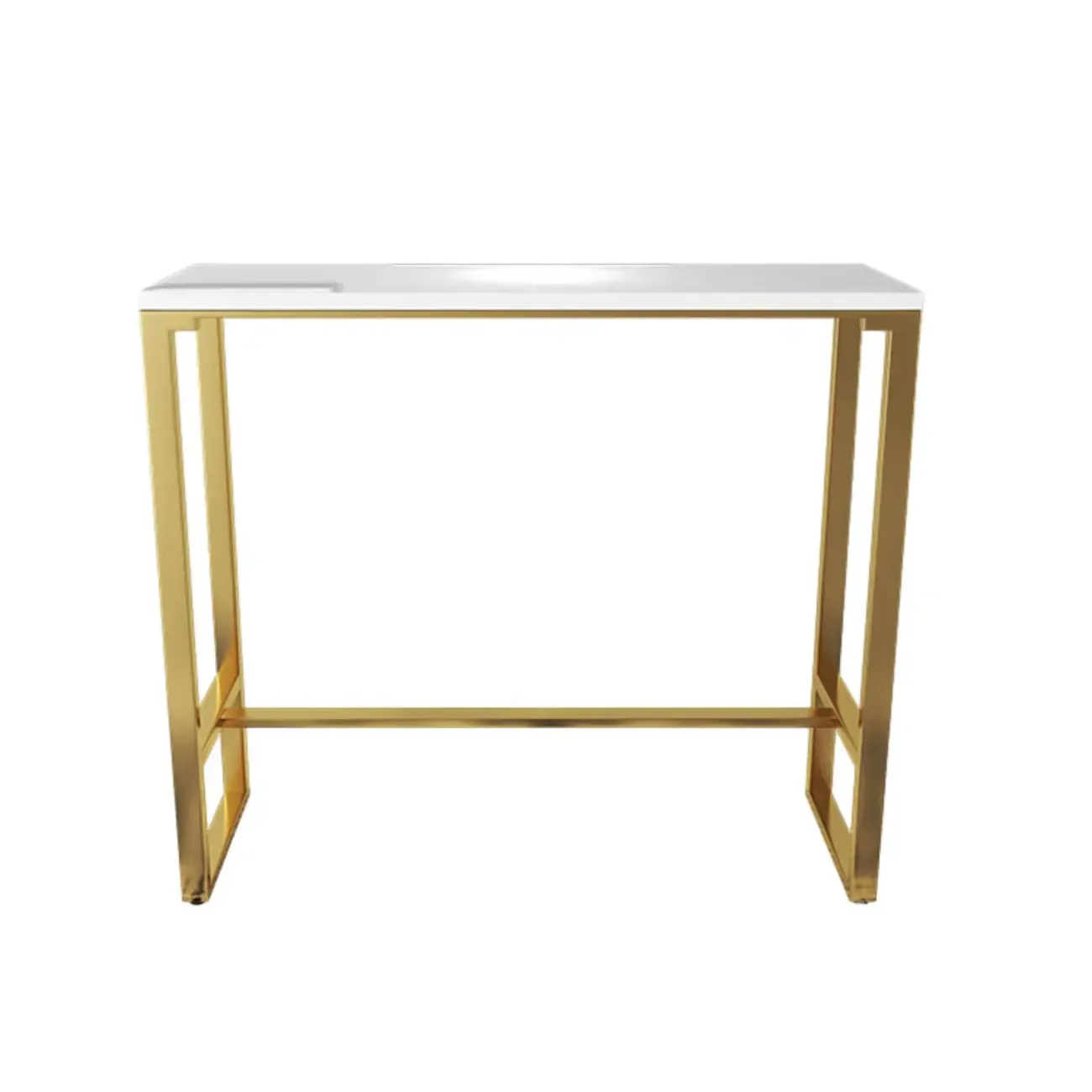 Glam White Faux Marble Golden Metal Trestle Bar Tables Image - 2