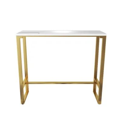 Glam White Faux Marble Golden Metal Trestle Bar Tables Image - 2