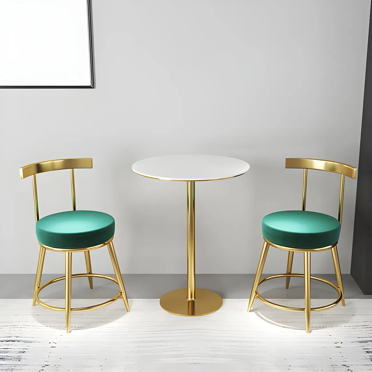 Glam White Faux Marble Golden Metal Trestle Bar Tables Image - 5 | homeyfad