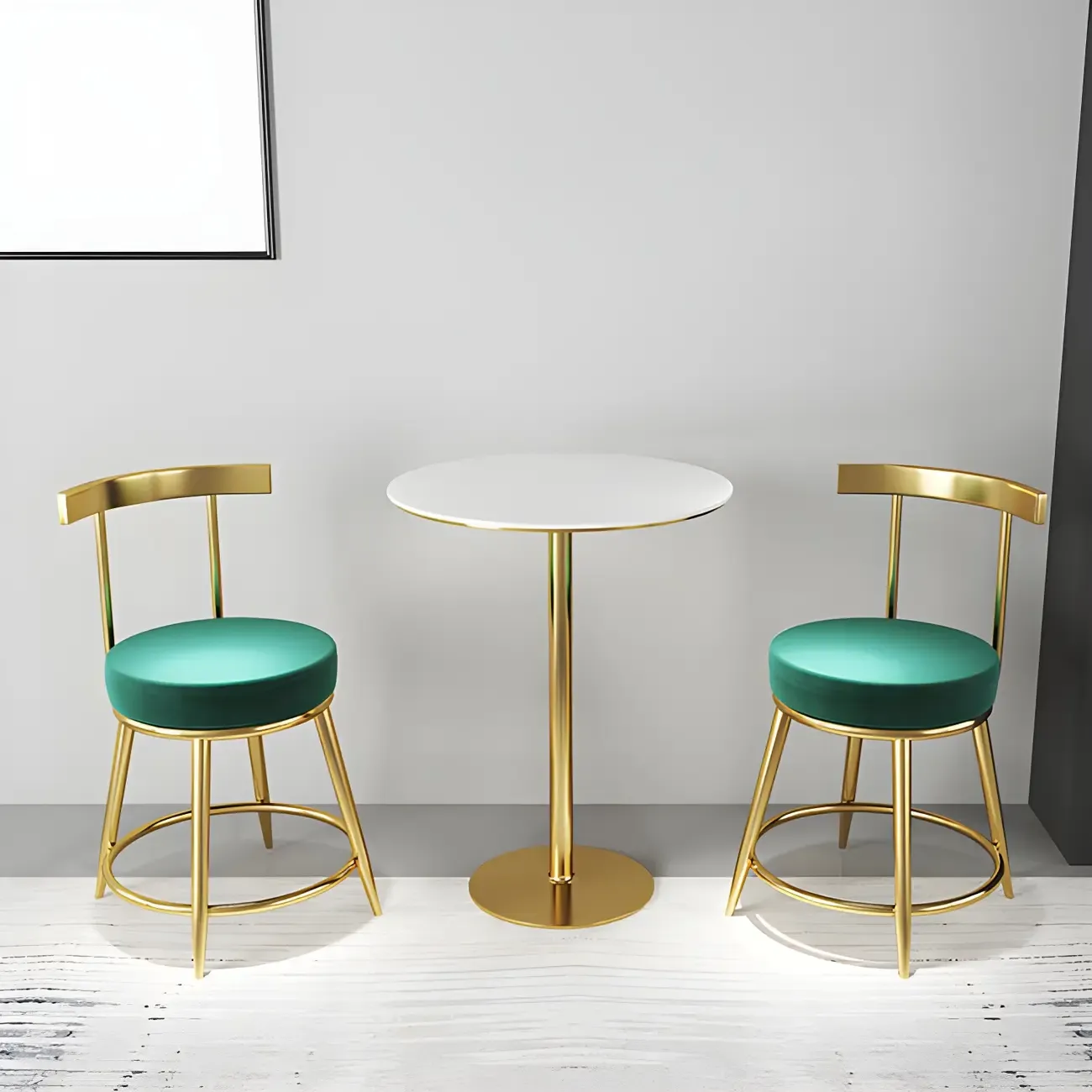 Glam White Faux Marble Golden Metal Trestle Bar Tables Image - 5