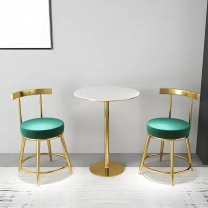 Glam White Faux Marble Golden Metal Trestle Bar Tables Image - 5