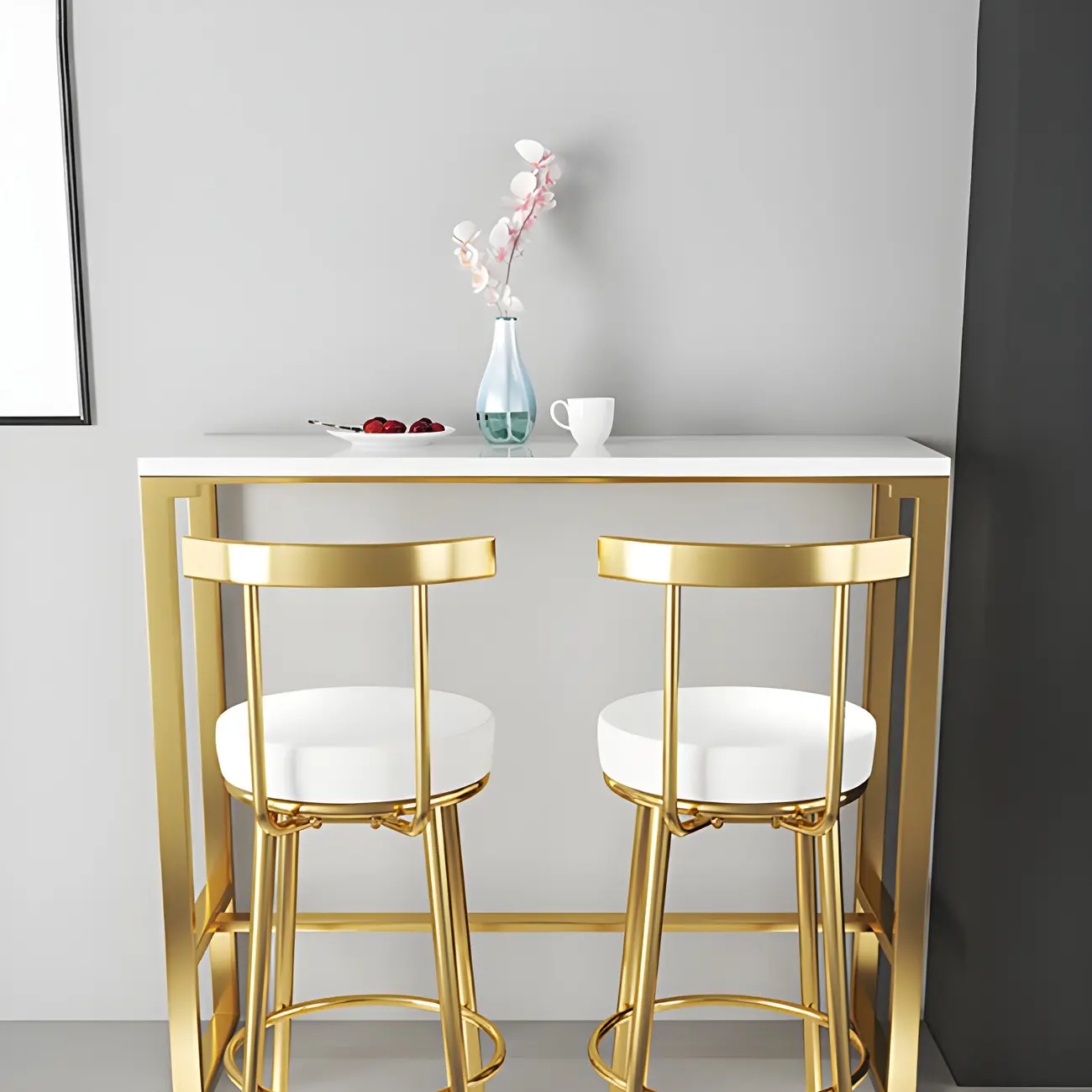 Glam White Faux Marble Golden Metal Trestle Bar Tables Image - 6 | homeyfad