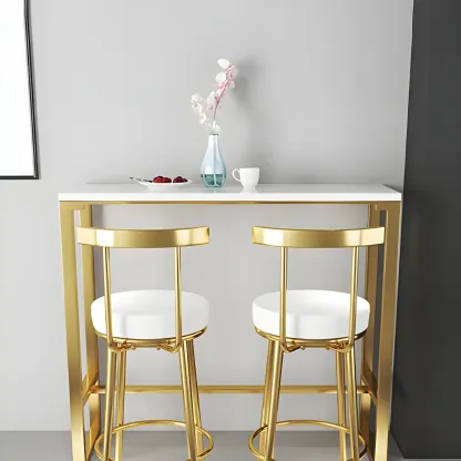 Glam White Faux Marble Golden Metal Trestle Bar Tables Image - 6