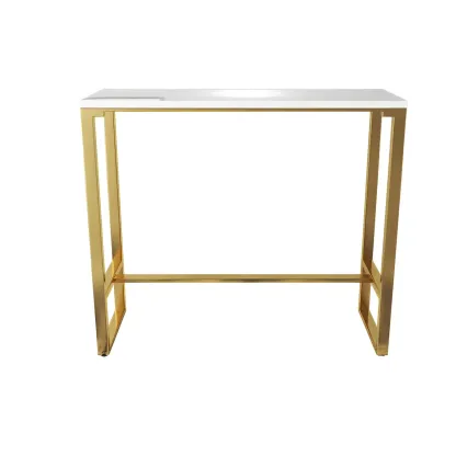 Glam White Faux Marble Golden Metal Trestle Bar Tables Image - 7