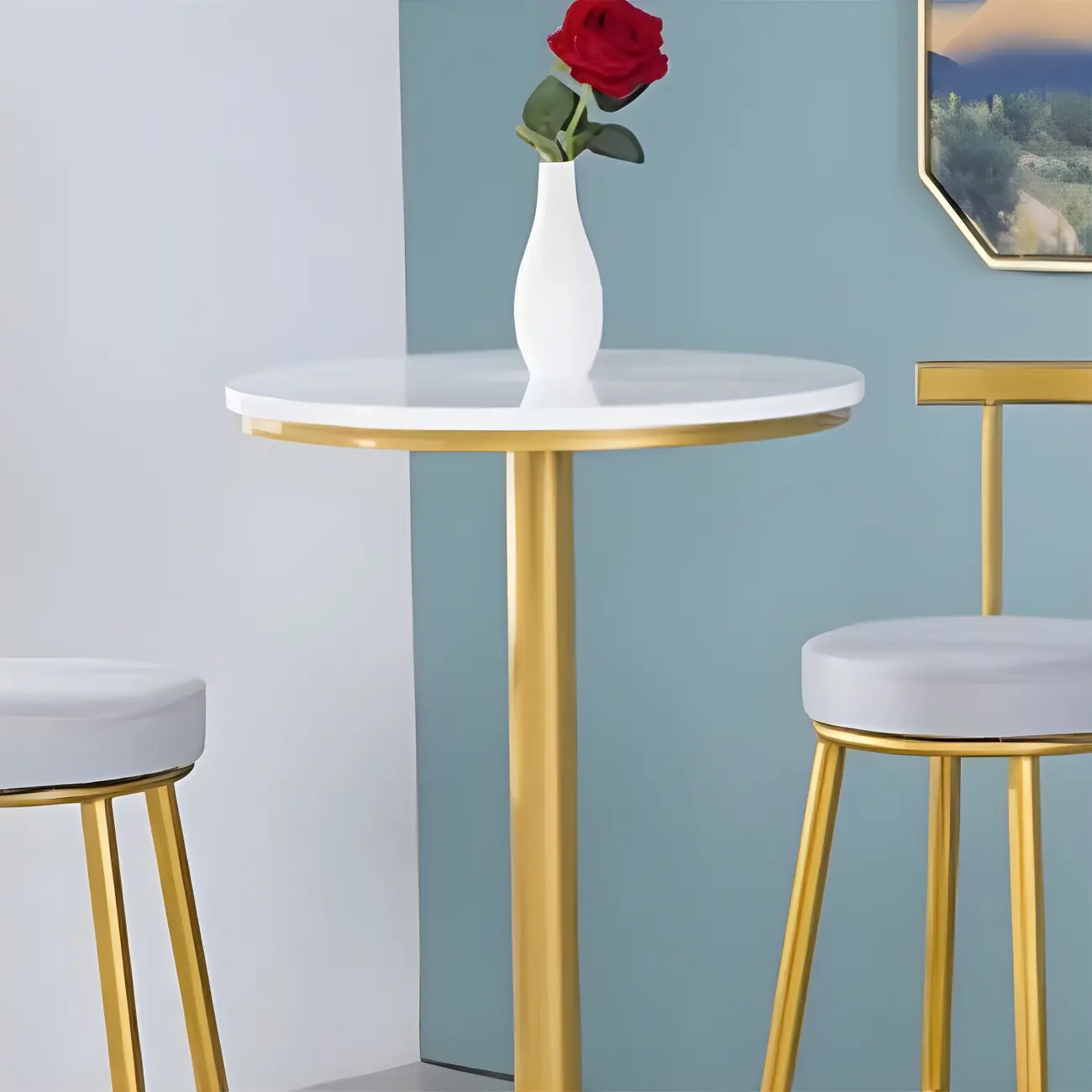 Glam White Faux Marble Golden Metal Trestle Bar Tables Image - 8 | homeyfad