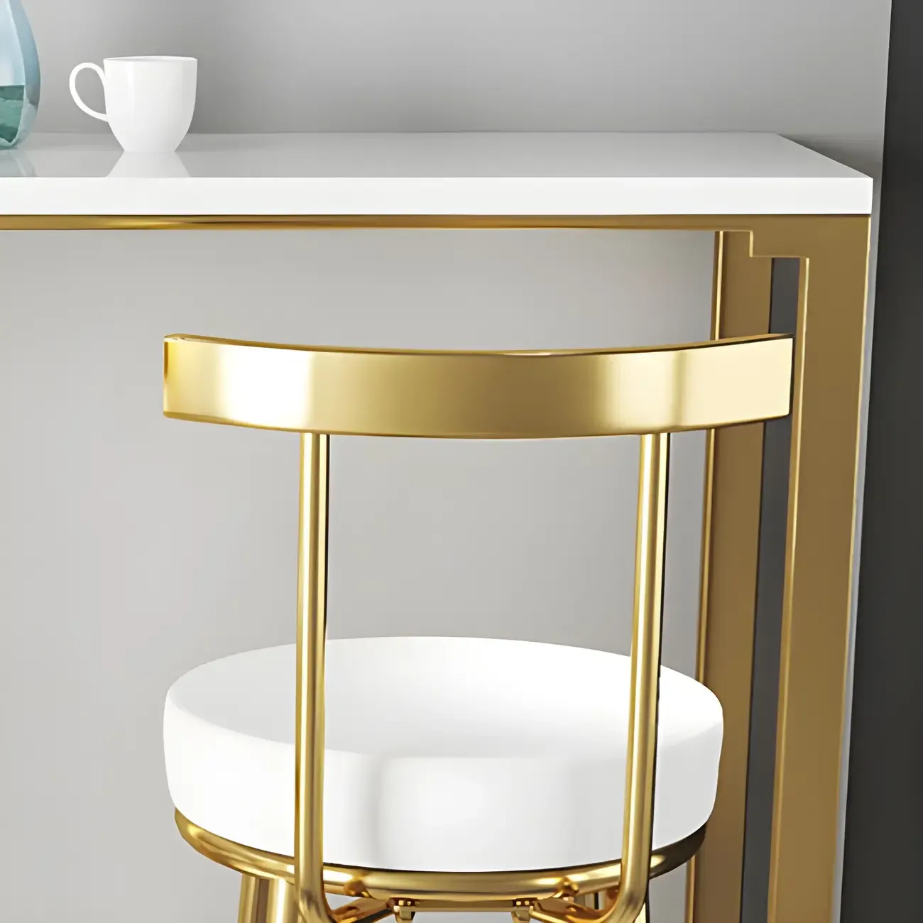 Glam White Faux Marble Golden Metal Trestle Bar Tables Image - 10