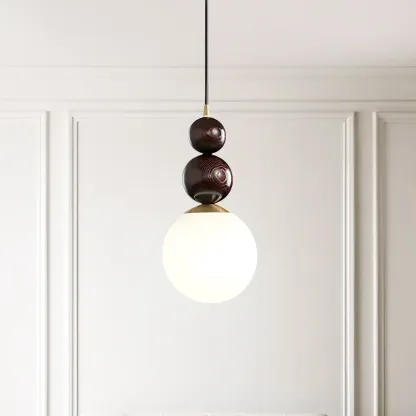 Modern White Glass Globe Pendant Light with Layered Black Bead Image - 2