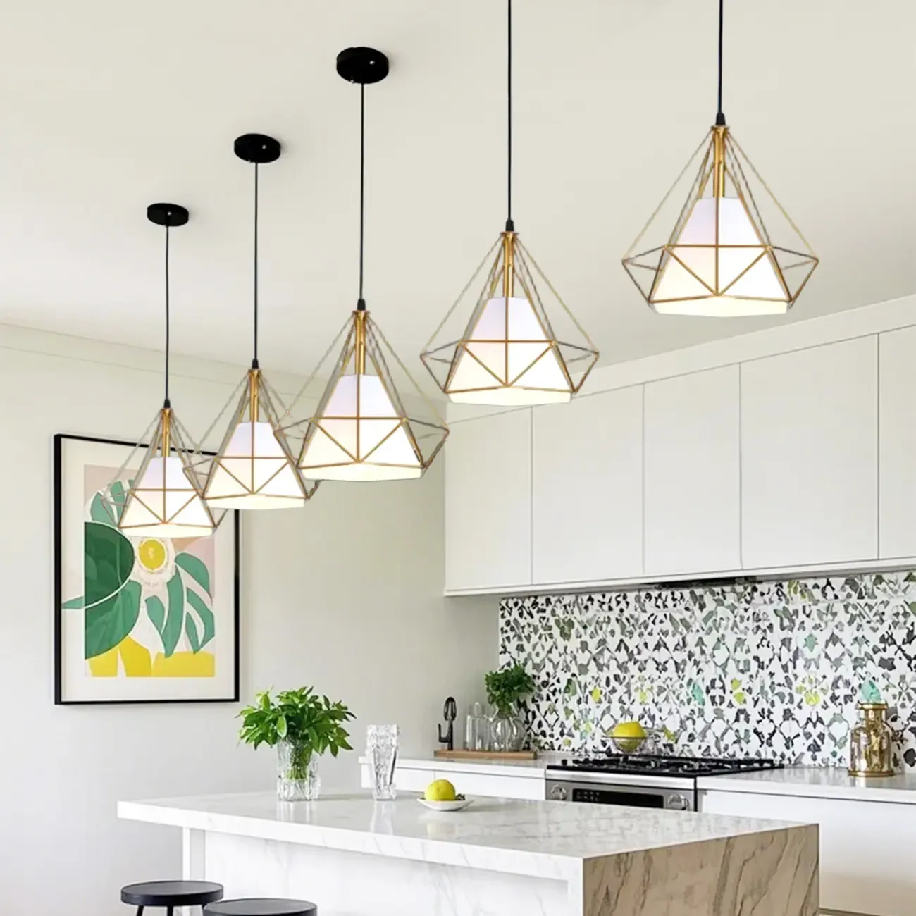 Modern Colorful Cone Pendant Lamp with Diamond Frame for Living Room Image - 3
