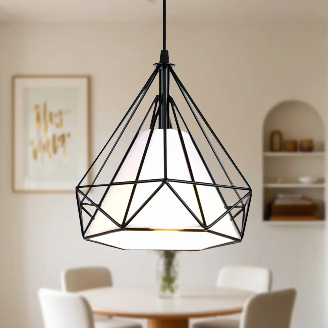 Modern Colorful Cone Pendant Lamp with Diamond Frame for Living Room Image - 4 | homeyfad