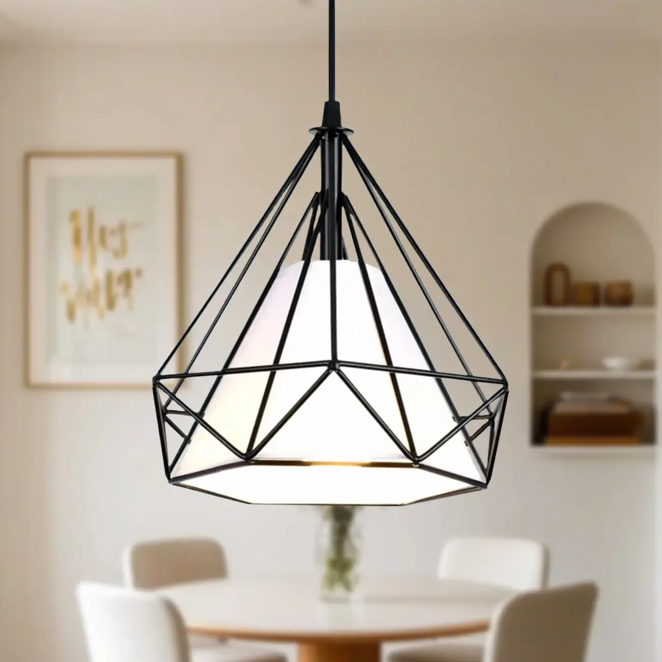 Modern Colorful Cone Pendant Lamp with Diamond Frame for Living Room Image - 4