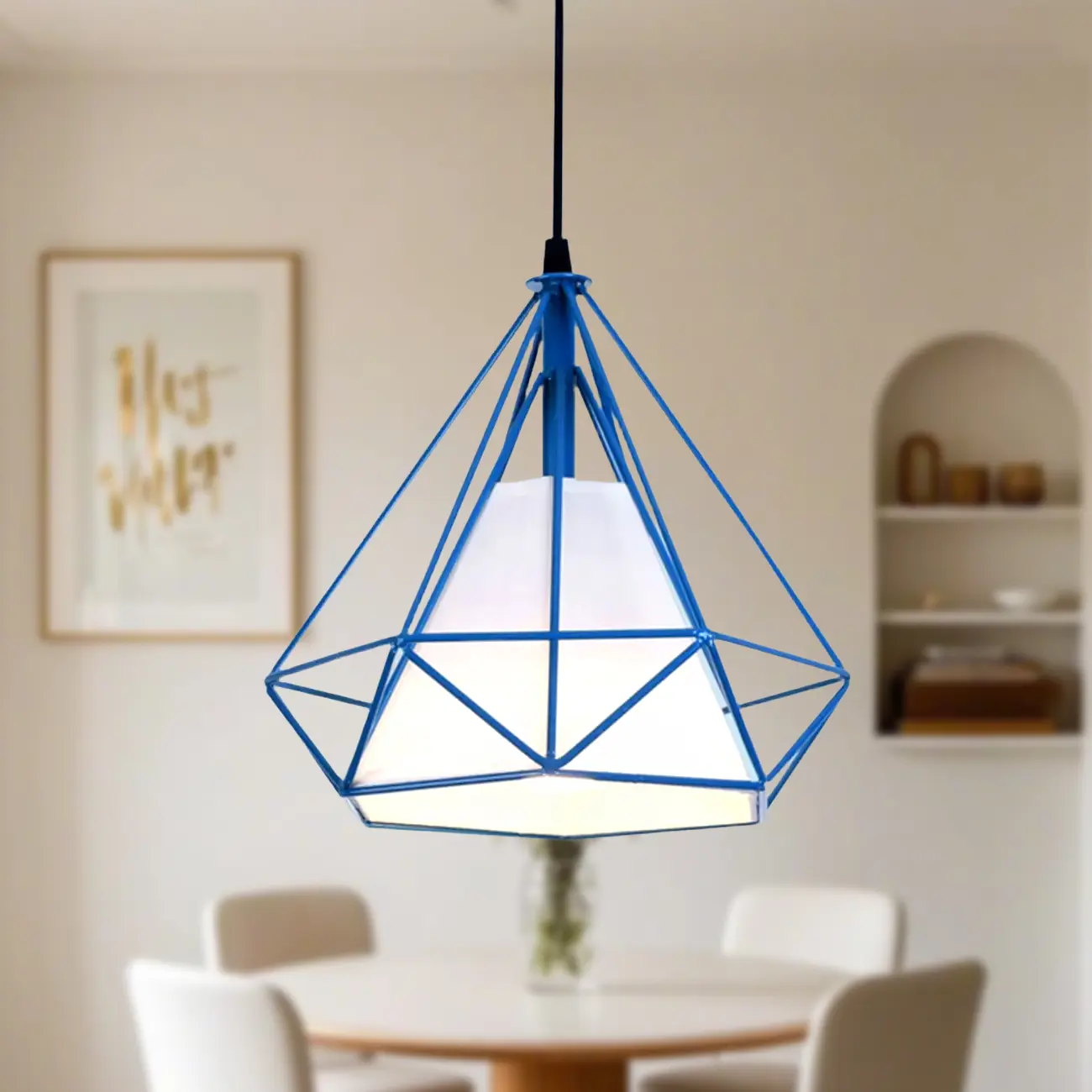 Modern Colorful Cone Pendant Lamp with Diamond Frame for Living Room Image - 6 | homeyfad