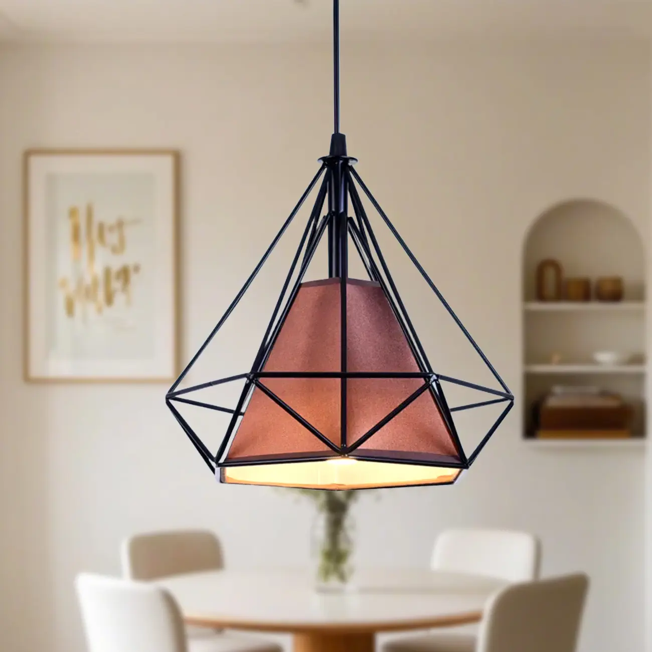 Modern Colorful Cone Pendant Lamp with Diamond Frame for Living Room Image - 7 | homeyfad