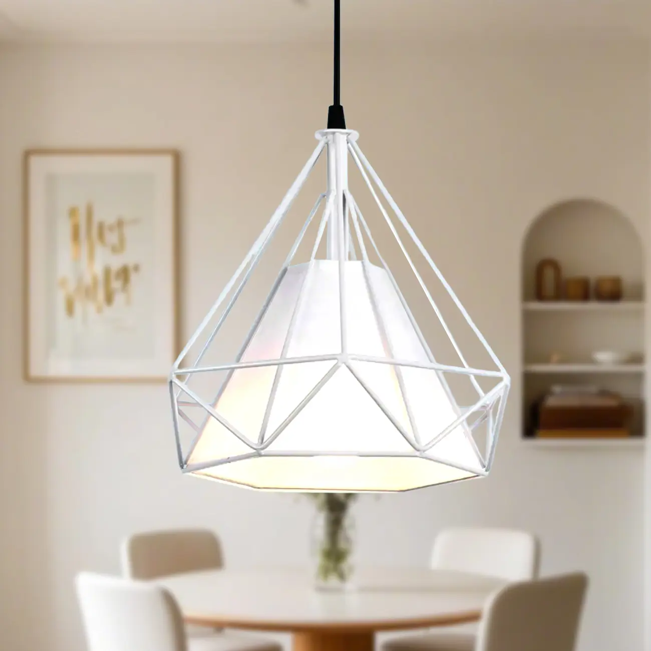 Modern Colorful Cone Pendant Lamp with Diamond Frame for Living Room Image - 8 | homeyfad