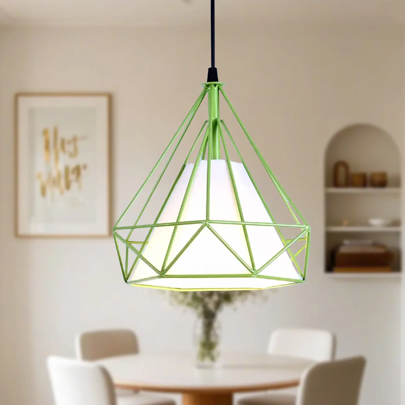 Modern Colorful Cone Pendant Lamp with Diamond Frame for Living Room Image - 9 | homeyfad