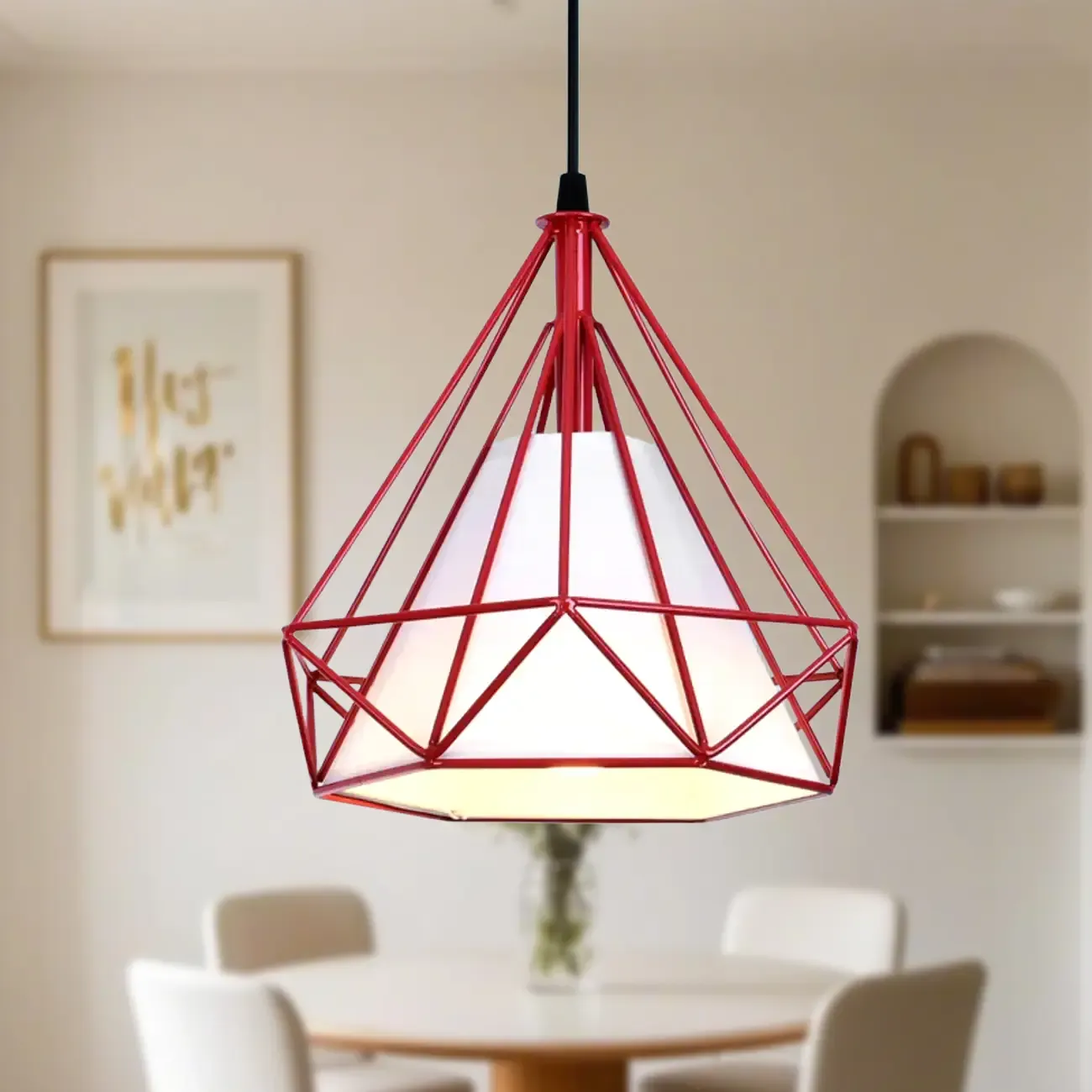 Modern Colorful Cone Pendant Lamp with Diamond Frame for Living Room Image - 10