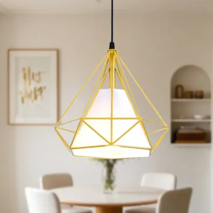 Modern Colorful Cone Pendant Lamp with Diamond Frame for Living Room Image - 11
