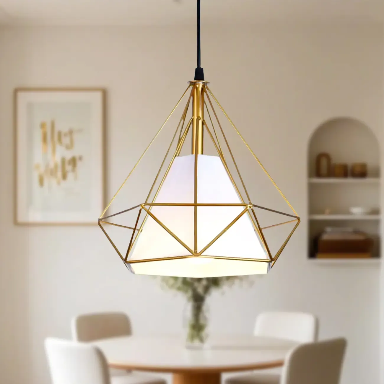 Modern Colorful Cone Pendant Lamp with Diamond Frame for Living Room Image - 12