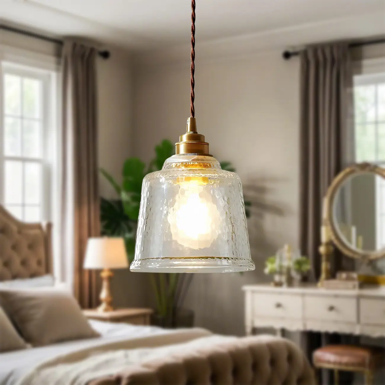Vintage Clear Glass Bell Pendant Light for Elegant Living Room Decor Image - 2 | homeyfad