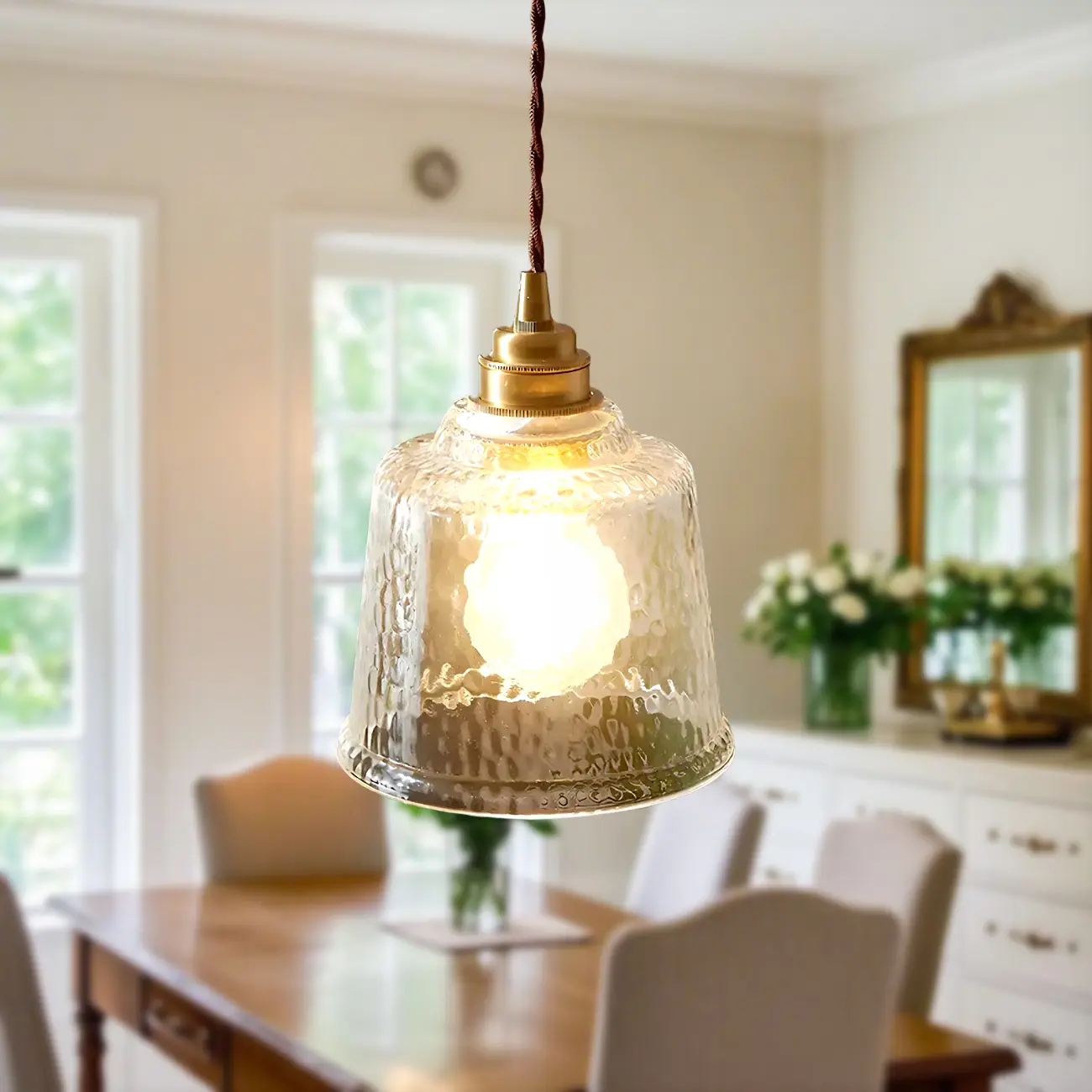 Vintage Clear Glass Bell Pendant Light for Elegant Living Room Decor Image - 3 | homeyfad