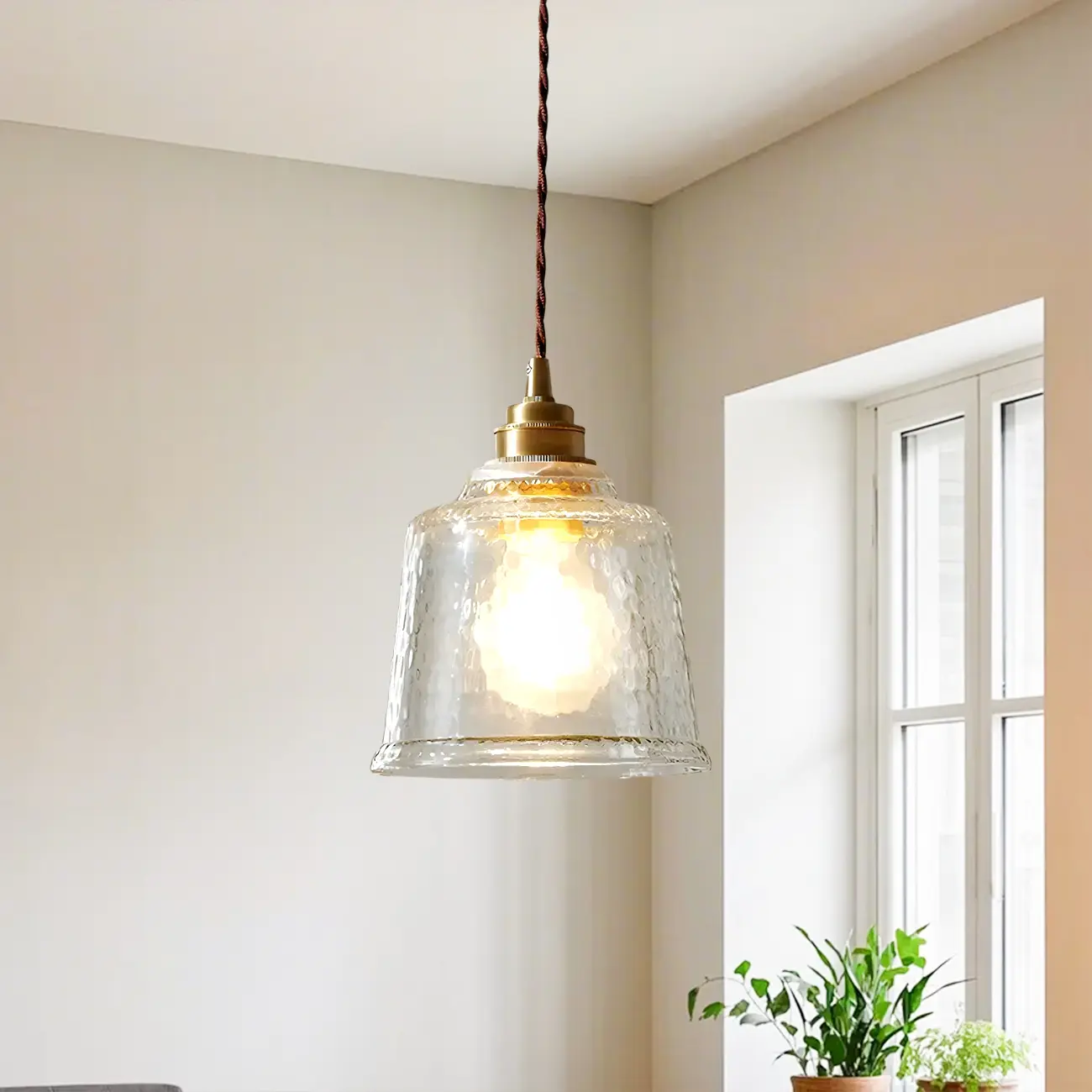 Vintage Clear Glass Bell Pendant Light for Elegant Living Room Decor Image - 5 | homeyfad