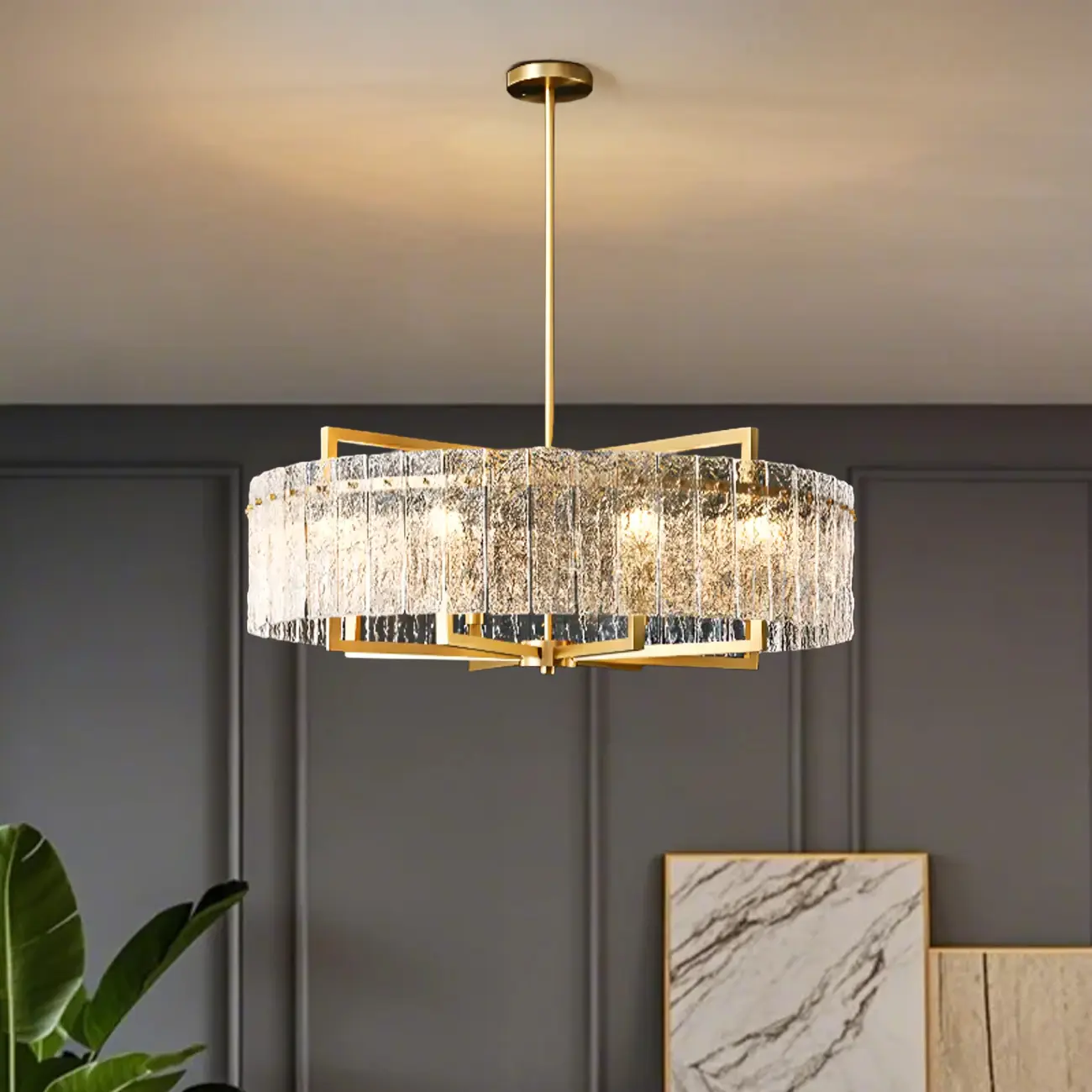 Luxury Crystal Round Chandelier with Glass Lampshade Image - 3 | homeyfad