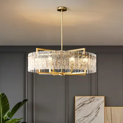 Luxury Crystal Round Chandelier with Glass Lampshade Image - 3