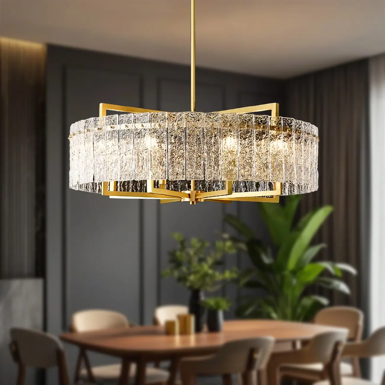 Luxury Crystal Round Chandelier with Glass Lampshade Image - 4 | homeyfad