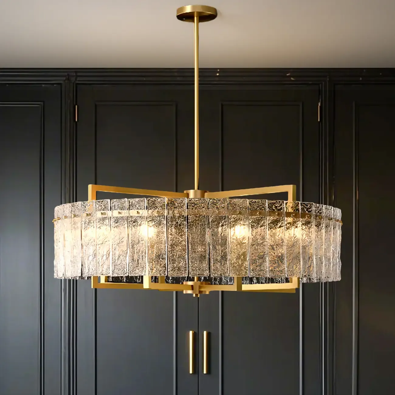 Luxury Crystal Round Chandelier with Glass Lampshade Image - 1