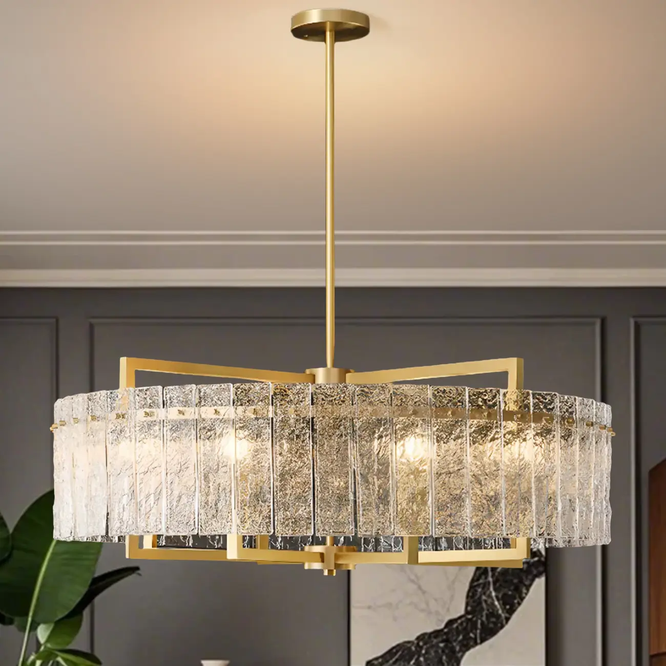 Luxury Crystal Round Chandelier with Glass Lampshade Image - 8 | homeyfad