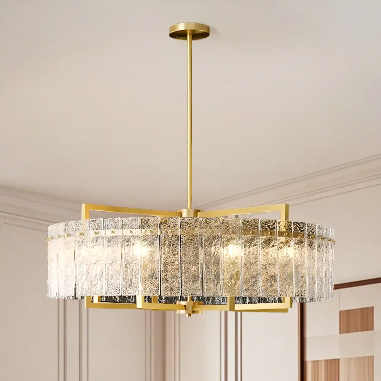 Luxury Crystal Round Chandelier with Glass Lampshade Image - 5